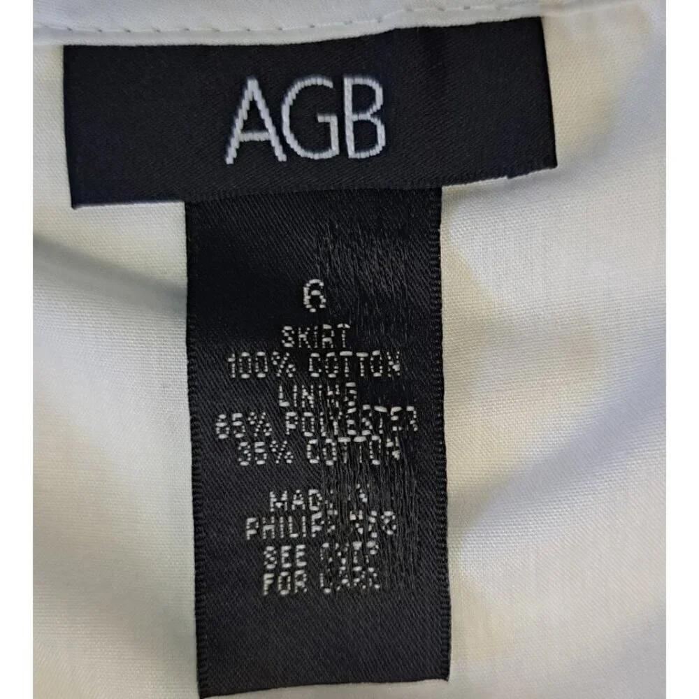 AGB  6 White Cotton Tone on Tone Polka Dot A-Line Side Zip Border Lined Skirt